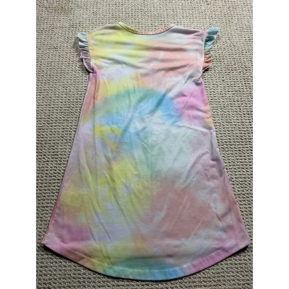 Saint Eve Kids Nightgown Girls Size Small Rainbow Unicorn Tie Die‎ Ruffle Sleeve